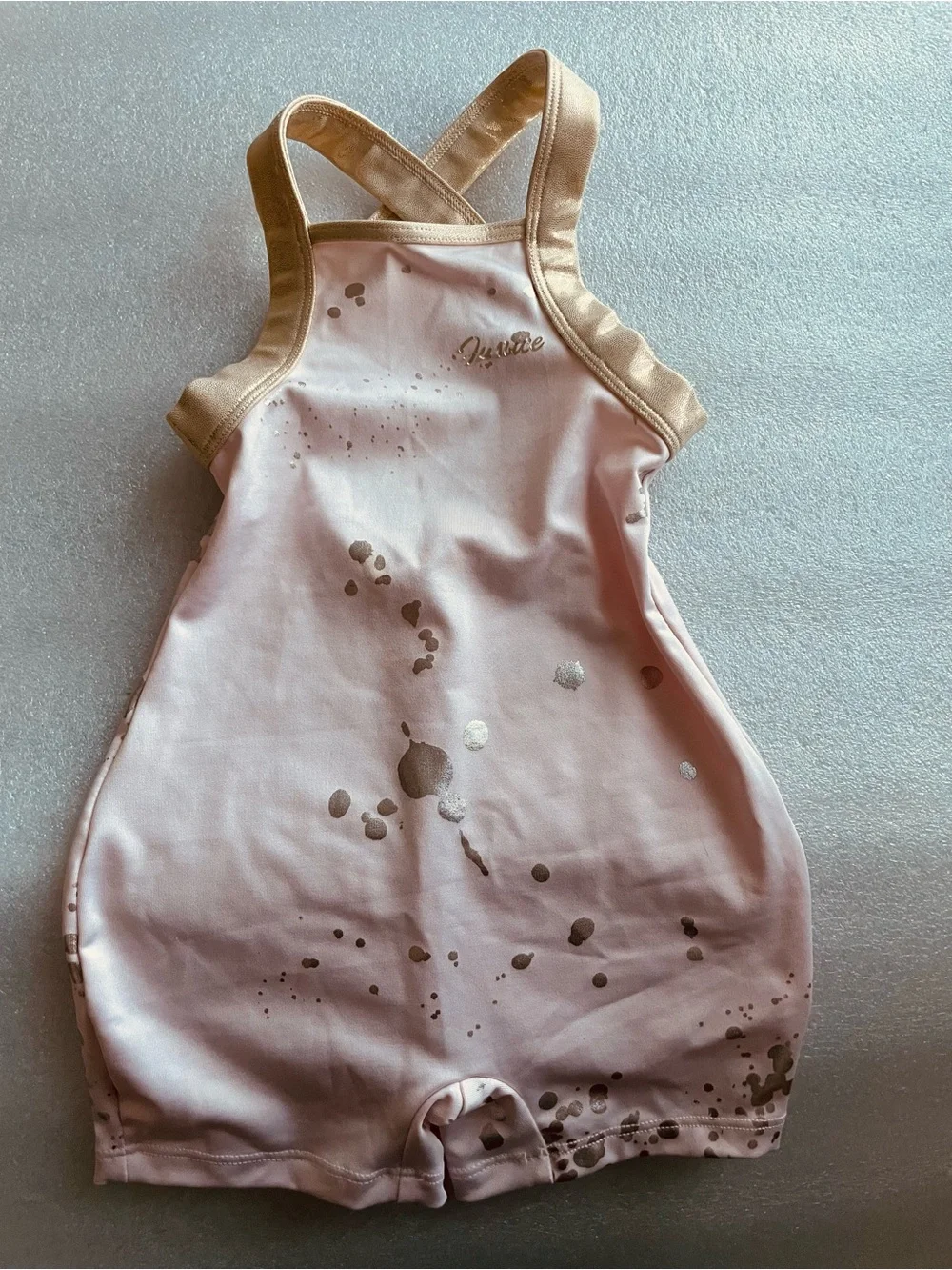 Justice Light Pink One-Piece Swimsuit with Gold Metallic Accents